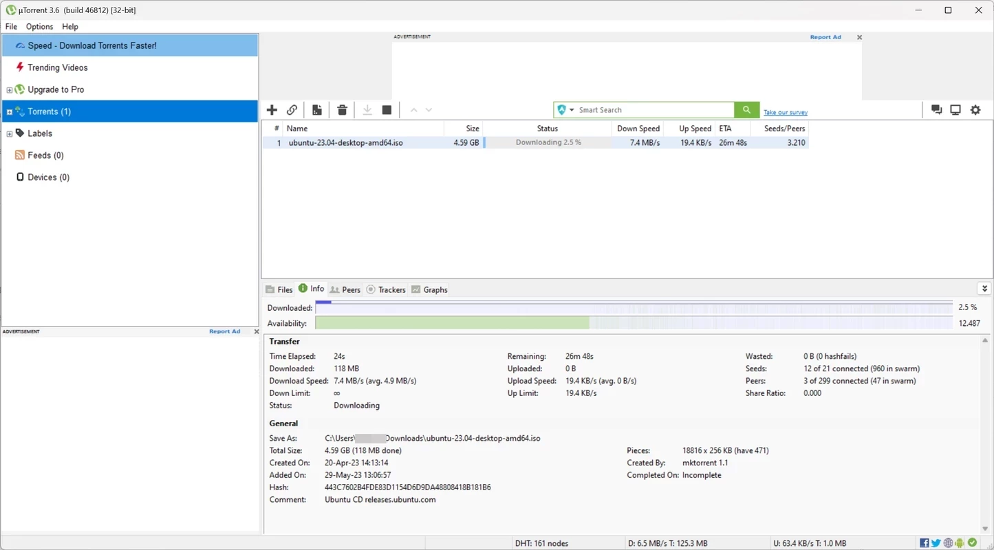 uTorrent — tangkapan layar 1