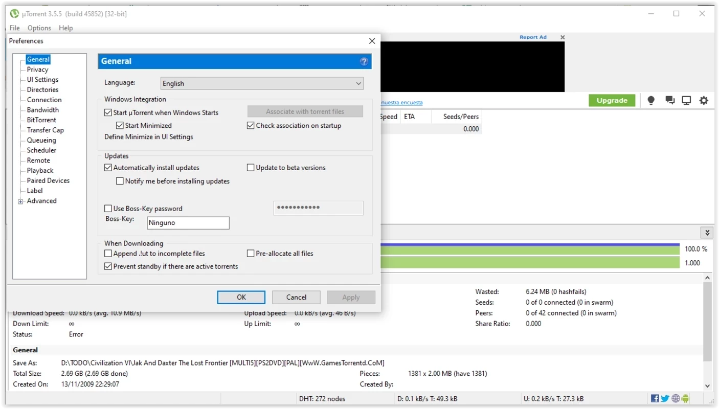 uTorrent — tangkapan layar 2