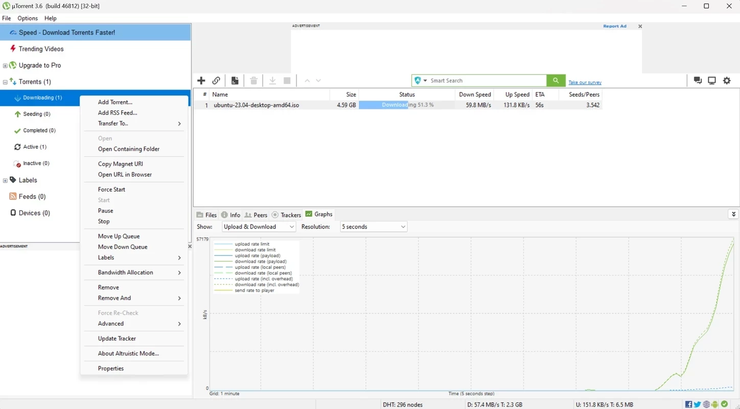 uTorrent — tangkapan layar 3