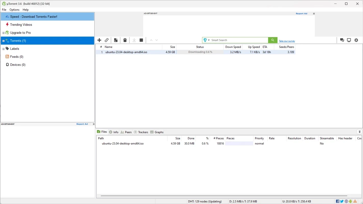 uTorrent — tangkapan layar 5
